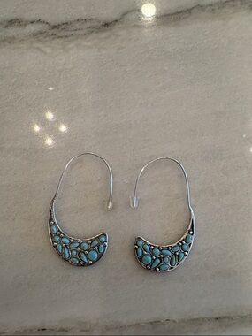 Turquoise Crescent Drop Earrings - Women Jewelry